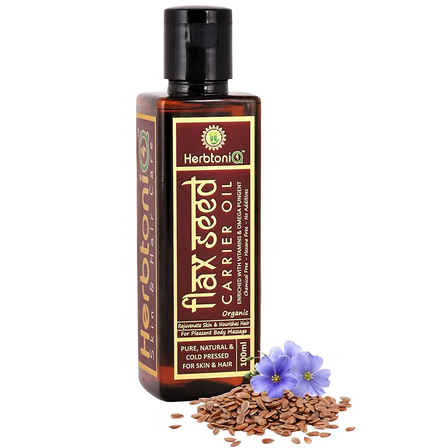 HerbtoniQ Organic Flaxseed Cold Pressed Carrier Oil For Face-Skin Care   Hair Care (100ml, 3.38 fl oz) – HerbtoniQ