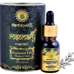 High-resolution image featuring a close-up shot of a bottle of rosemary oi