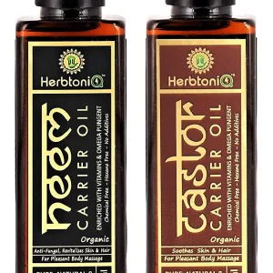 HerbtoniQ Organic Neem And Castor Cold Pressed Carrier Oil For Face-Skin Care & Hair Care (200ml)