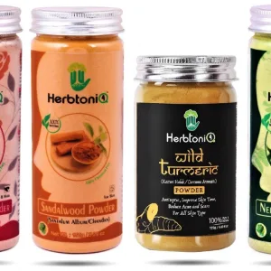 HerbtoniQ 100% Natural Rose Petals, Sandalwood, Wild Turmeric And Neem Leaf Powder For Face Pack
