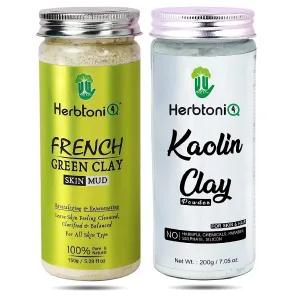 HerbtoniQ Organic French Green Clay 150g And Kaolin Clay 200g For Revitalizing And Rejuvenating Face Pack (350g)