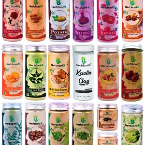 HerbtoniQ Natural Rose Sandalwood Potato Beetroot Tomato Licorice Orange Neem Fenugreek Kaolin Lemon Pomegranate Curry Reetha Bhringraj Brahmi Amla Shikakai Colorless Neutral Henna For Face & Hair(Pack Of 19)