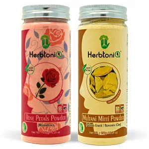 HerbtoniQ 100% Natural Rose Petals Powder (Rosoideae) & Multani Mitti Powder (Fuller's Earth) For Face Pack And Hair Pack (2 Pieces)