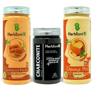 HerbtoniQ Natural Sandalwood Powder, Charconite Mud And Orange Peel Powder For Face Pack (500g) 3 Pieces