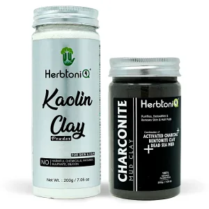 HerbtoniQ Organic Kaolin Clay Powder And Charconite Mud Clay For Face Pack & Hair Pack (400g) 2 Pieces