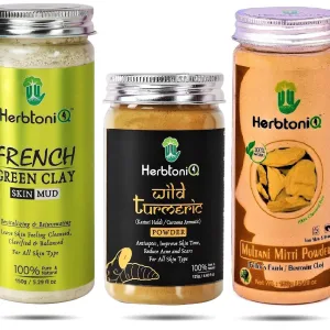 HerbtoniQ 100% Natural French Green Clay, Wild Turmeric and Multani Mitti Powder For Face Pack(425 Gram)