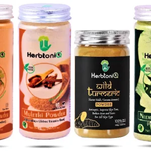 HerbtoniQ 100% Natural Sandalwood, Mulethi, Wild Turmeric(Kasturi Haldi) and Neem Leaf Powder For Face Pack (575 Gram)