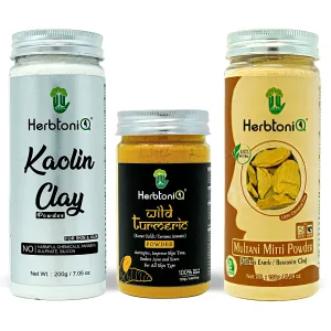 HerbtoniQ 100% Natural Kaolin Clay, Wild Turmeric, Multani Mitti Powder For Face Pack(475 Gram)
