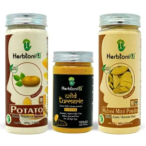 HerbtoniQ 100% Natural Potato, Wild Turmeric (Kasturi Haldi) and Multani Mitti(Indian Healing Clay) Powder For Face Pack (475 Gram)