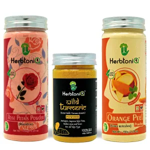 HerbtoniQ 100% Natural Rose Petals, Wild Turmeric and Orange Peel Powder For Face Pack(425 Gram)