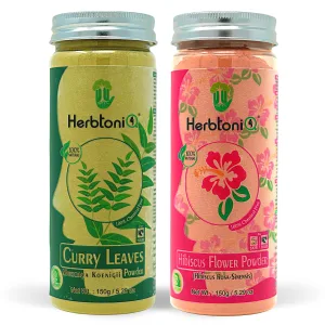 HerbtoniQ 100% Natural Curry Leaves and Hibiscus Flower Powder For Dandruff, Hair Care regimens (300 Gram)