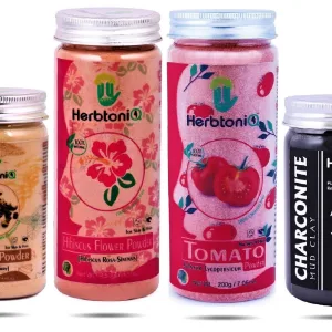 HerbtoniQ 100% Natural Dry Amla, Hibiscus, Tomato and Charconite Mud Clay Powder for Making DIY Mud Mask for Face/Facial, Hair & Body (675 Gram)