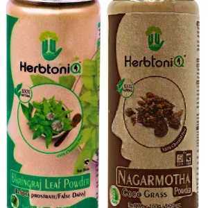 HerbtoniQ 100% Natural Bhringraj and Nagarmotha Powder for Dandruff, Frizzy Hair, Damaged Hair, Intensive Hair Care Pack (300 Gram)