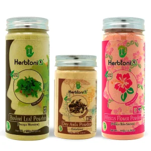 HerbtoniQ 100% Natural Brahmi Leaf, Dry Amla and Hibiscus Powder for Dandruff, Frizzy Hair, Damaged Hair, Intensive Hair Care Pack (425 Gram)