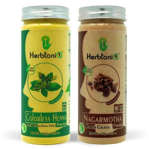 HerbtoniQ 100% Natural Colorless Neutral Henna and Nagarmotha Powder for Dandruff, Frizzy Hair, Damaged Hair, Intensive Hair Care Pack (300 Gram)
