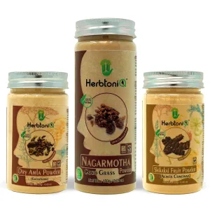 HerbtoniQ 100% Natural Dry Amla, Nagarmotha and Shikakai Powder for Dandruff, Frizzy Hair, Damaged Hair, Intensive Hair Care Pack (400 Gram)