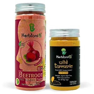 HerbtoniQ 100% Natural Beetroot and Wild Turmeric Powder for Making DIY Mask for Face/Facial, Hair & Body (275 Gram)