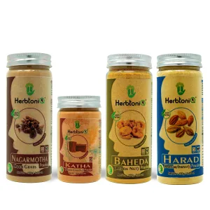 HerbtoniQ 100% Natural Nagarmotha, Katha, Baheda and Harad Powder for Dandruff, Frizzy Hair, Damaged Hair, Intensive Hair Care Pack (600 Gram)