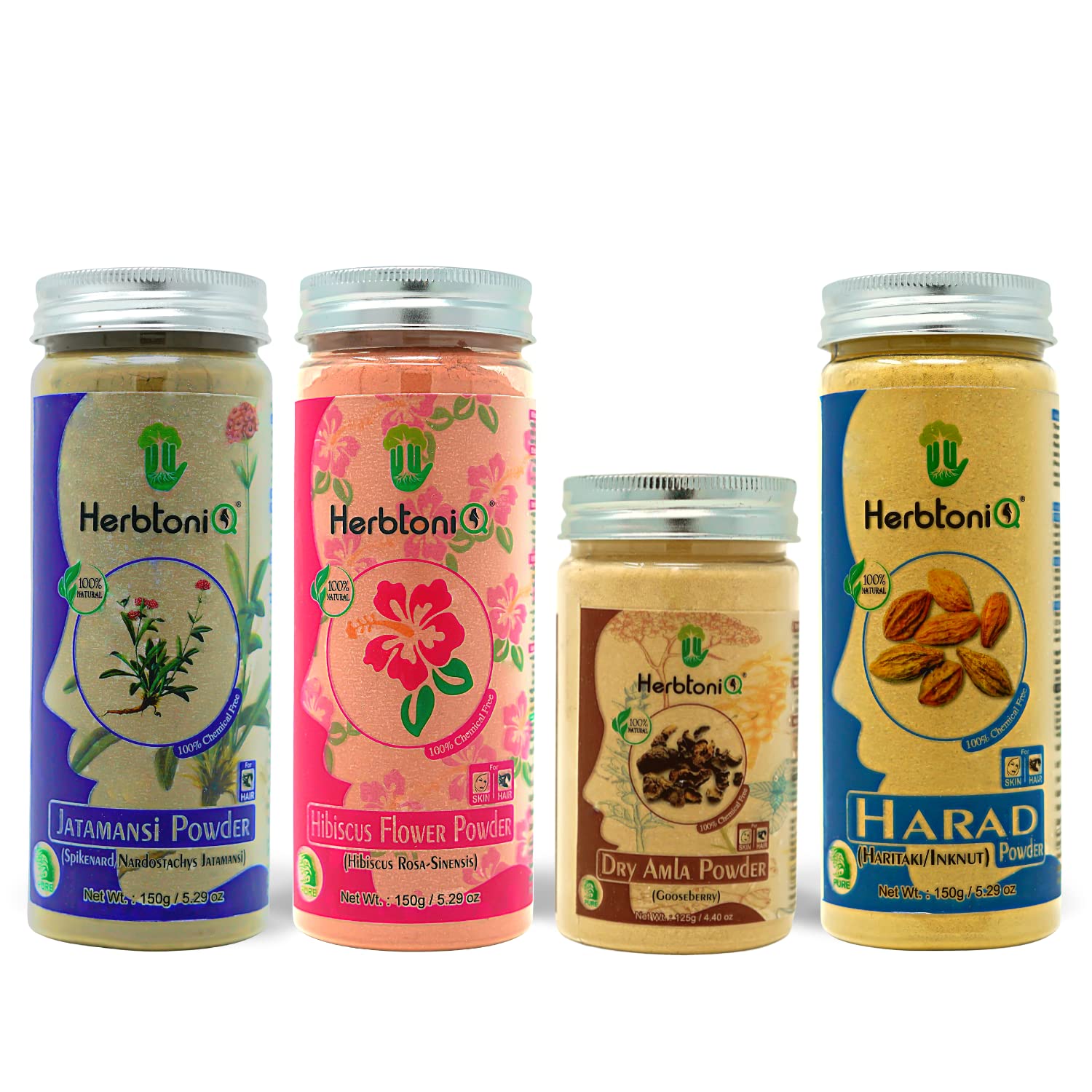 HerbtoniQ 100% Natural Jatamansi, Hibiscus, Amla and Harad Powder for Dandruff, Frizzy Hair, Damaged Hair, Intensive Hair Care Pack (575 Gram)
