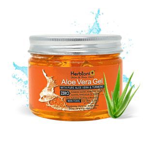 HerbtoniQ Aloe Vera Gel with Turmeric for Face, Body, Hair, Sunburn Relief (Deep Hydrating, Soothing & moisturizing) Non-Toxic Gel (300 ml)