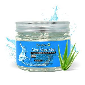 HerbtoniQ Aloe Vera Gel for Face, Body, Hair, Sunburn Relief, Acne, Scars (Deep Hydrating, Soothing & moisturizing) Non-Toxic Gel (300 ml)