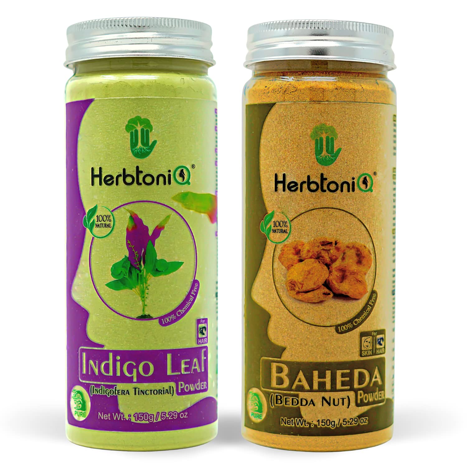 HerbtoniQ 100% Natural Indigo Leaf and Baheda Powder for Dandruff, Frizzy Hair, Damaged Hair, Intensive Hair Care Pack (300 Gram)