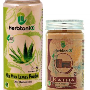 HerbtoniQ 100% Natural Aloevera Leaves and Katha Powder for Dandruff, Frizzy Hair, Damaged Hair, Intensive Hair Care Pack (300 Gram)