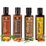HerbtoniQ Organic Pack of 4 Apricot, Sweet Almond, Olive, Moroccan Argan Oil - 100% Pure, Natural & Cold Pressed for Hair Growth, Long & Shiny Hair, Skin Moisturization - Face & Body Massage - 400ml